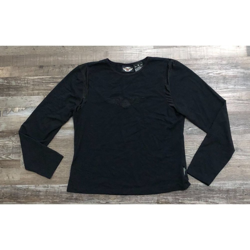 Harley Davidson Womens XL Black Embroidered Long Sleeve Shirt